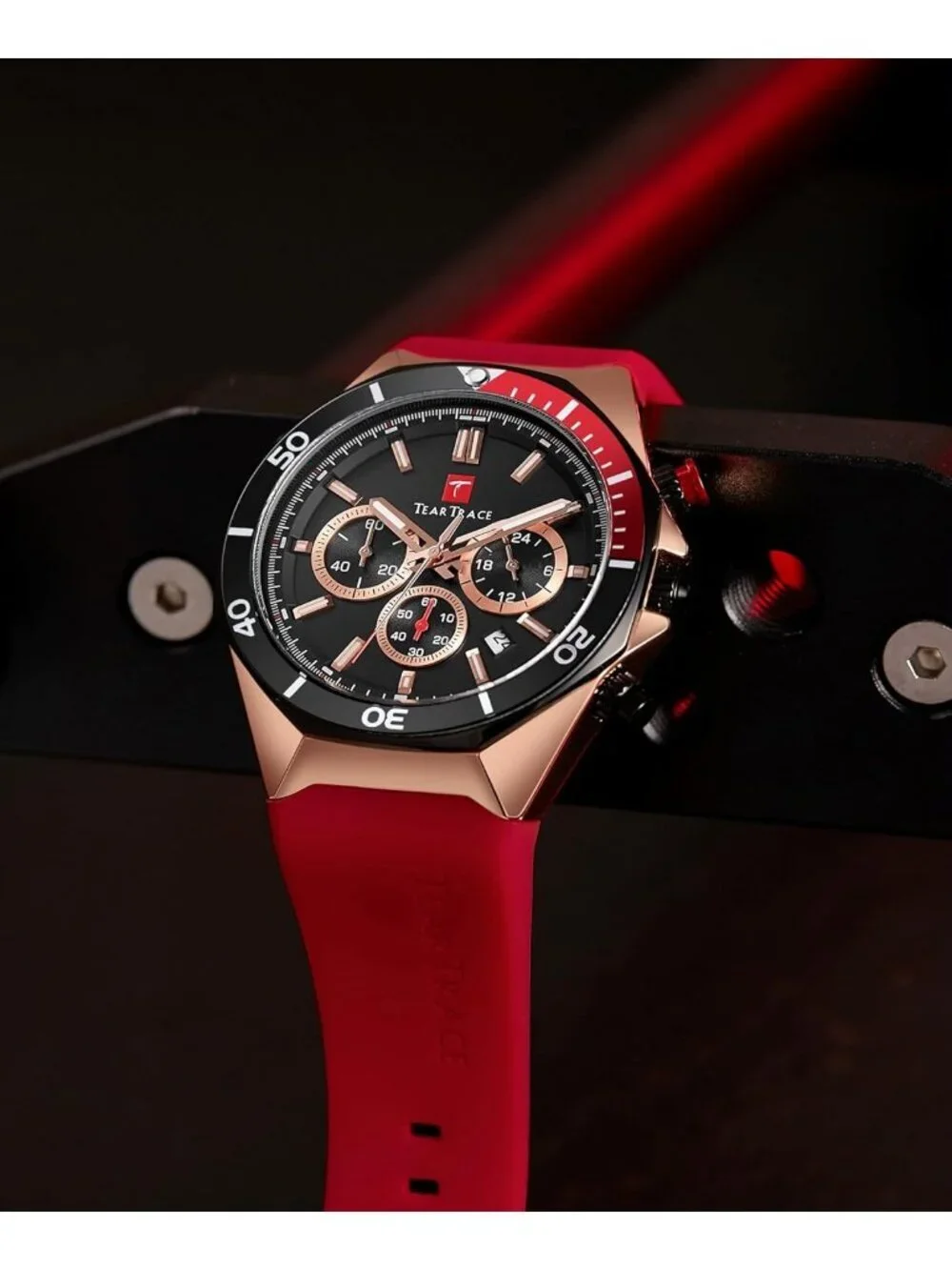 Men's Red Analog Quartz Silicone Strap Chronograph Waterproof Luxury Wrist Watch
